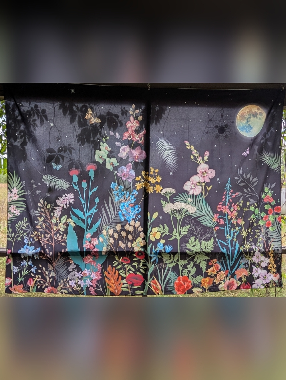 Beautiful Floral & Night Sky Tapestry Wall Hanging Cottage Core Inspired